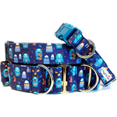 Yetti and his Teddy Dog Collar by Big Paw Shop featuring a whimsical design on cotton fabric