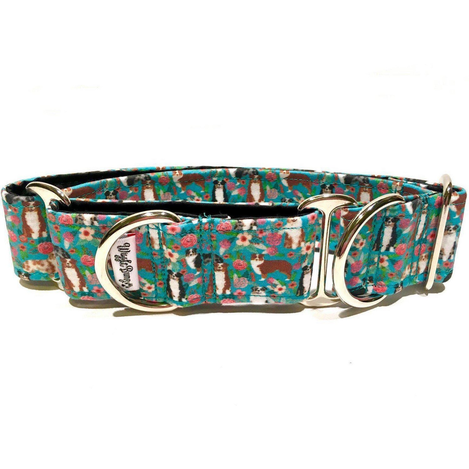 Green Park Dog Collar by Big Paw Shop featuring a whimsical design on cotton fabric