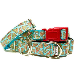 Pizza Party Dog Collar by Big Paw Shop featuring a whimsical design on cotton fabric