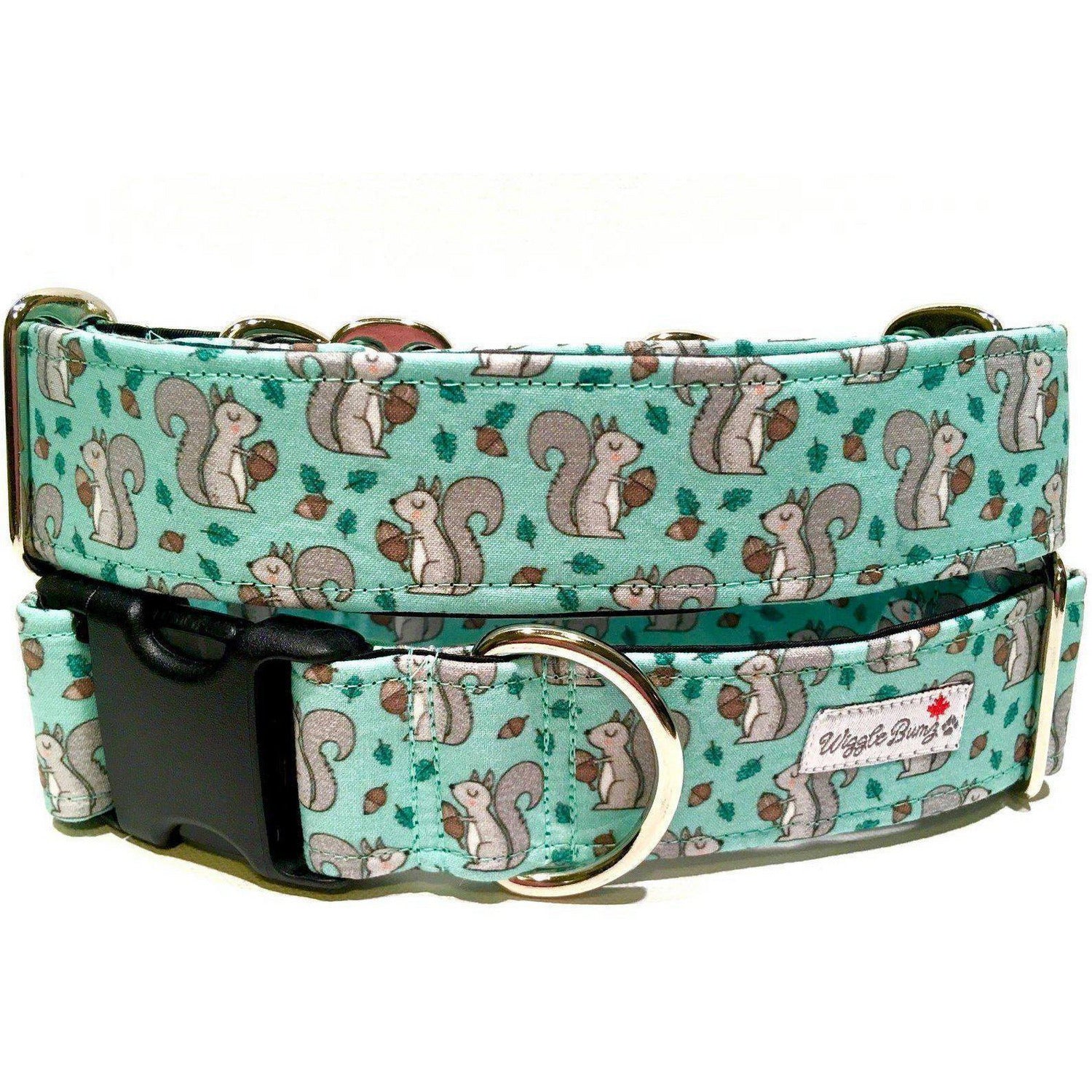 Nuts About Squirrels Dog Collar by Big Paw Shop featuring a whimsical design on cotton fabric