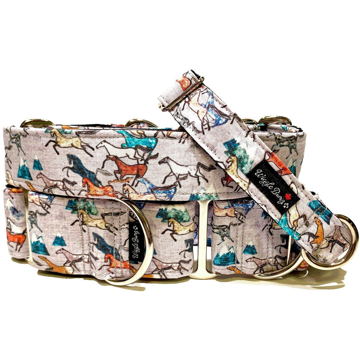 All The Wild Horses Dog Collar by Big Paw Shop featuring a whimsical design on cotton fabric