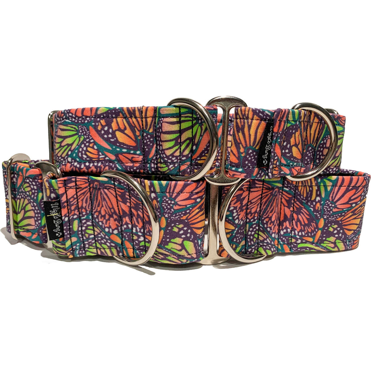 Butterfly Wings Dog Collar by Big Paw Shop featuring a whimsical design on cotton fabric