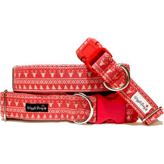 Deer Christmas Dog Collar by Big Paw Shop featuring a whimsical design on cotton fabric