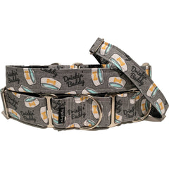 Drinkin' Buddy Dog Collar by Big Paw Shop featuring a whimsical design on cotton fabric