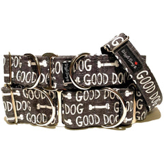 Good Dog Dog Collar by Big Paw Shop featuring a whimsical design on cotton fabric