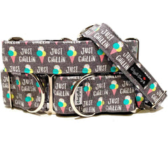 Just Chillin' Dog Collar by Big Paw Shop featuring a whimsical design on cotton fabric