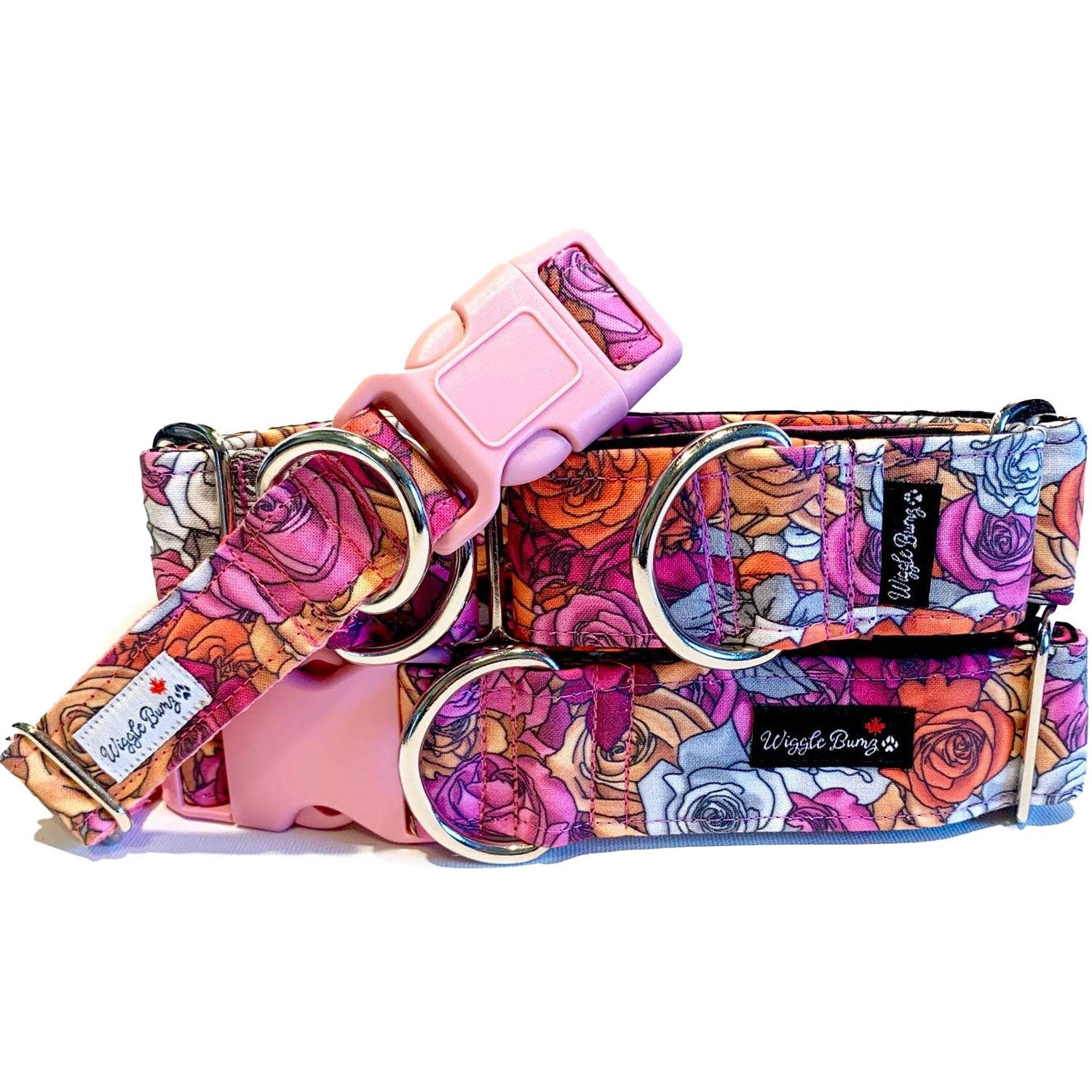 Kiss From a Rose Dog Collar by Big Paw Shop featuring a whimsical design on cotton fabric