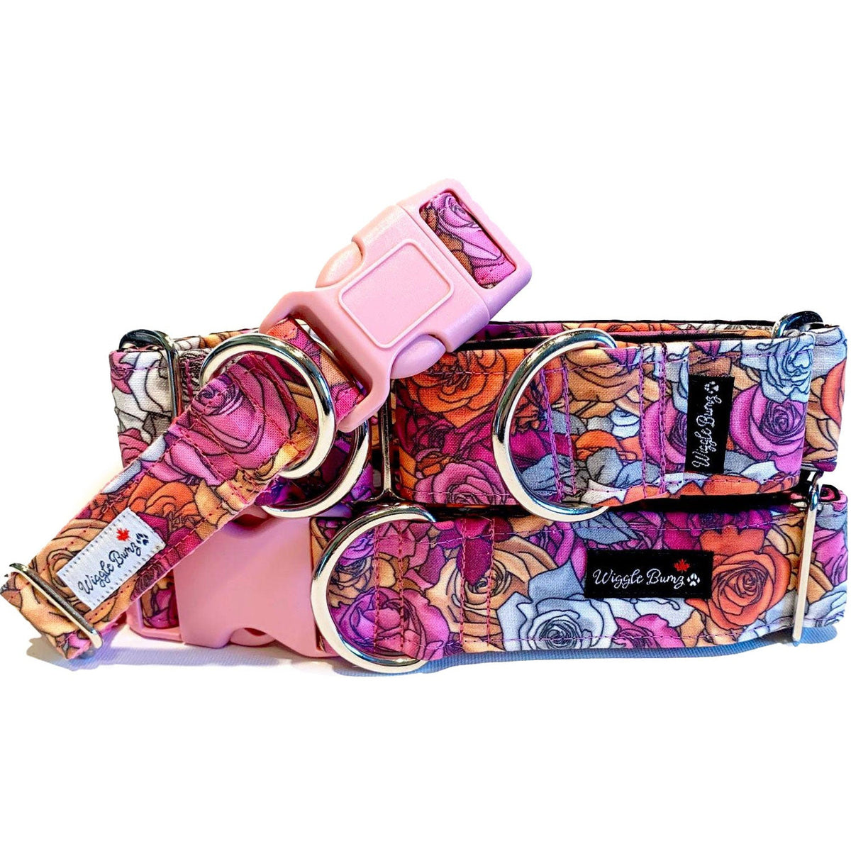Kiss From a Rose Dog Collar by Big Paw Shop featuring a whimsical design on cotton fabric