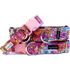 Kiss From a Rose Dog Collar by Big Paw Shop featuring a whimsical design on cotton fabric