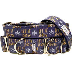 Let It Snow Dog Collar by Big Paw Shop featuring a whimsical design on cotton fabric