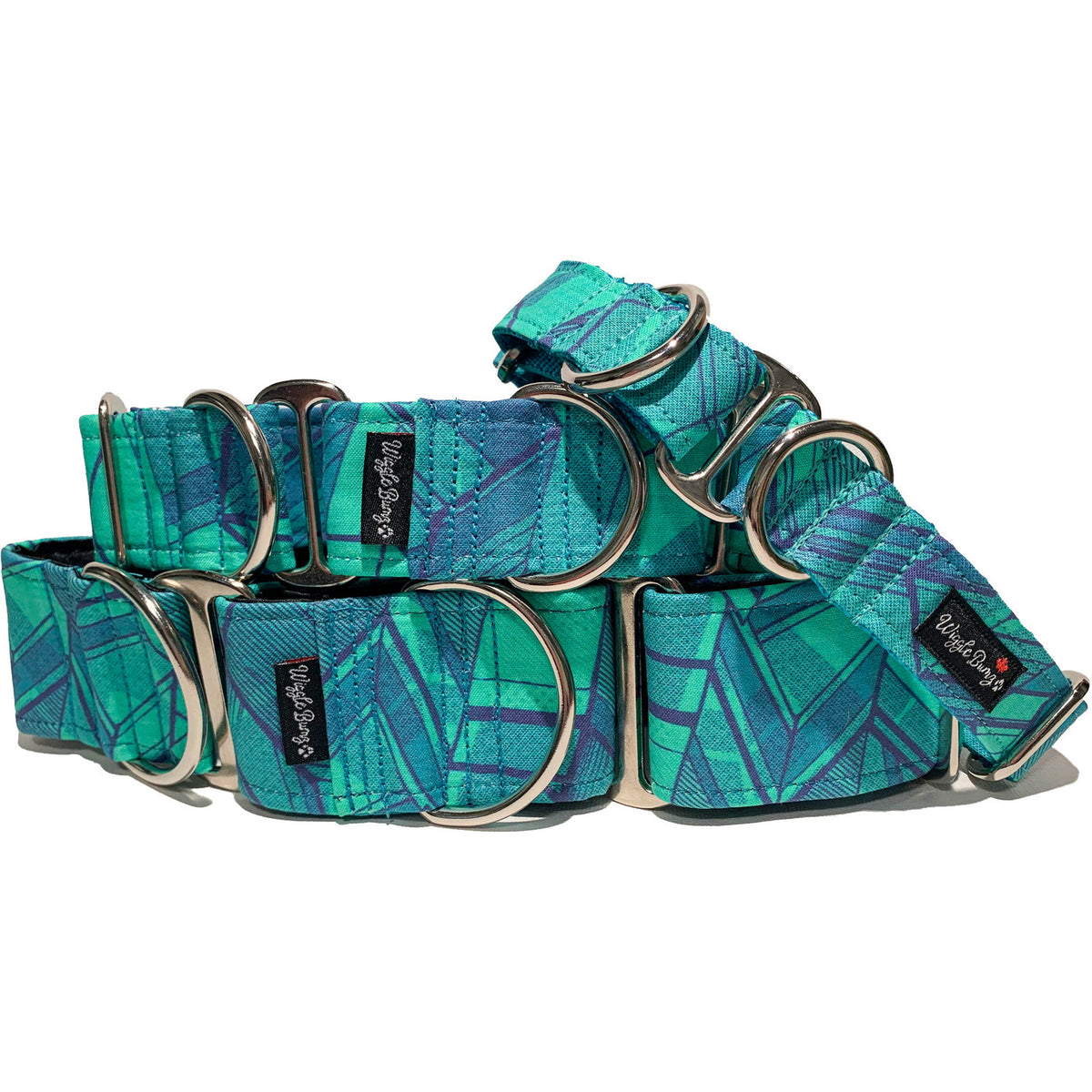 Green Geometric Dog Collar by Big Paw Shop featuring a whimsical design on cotton fabric