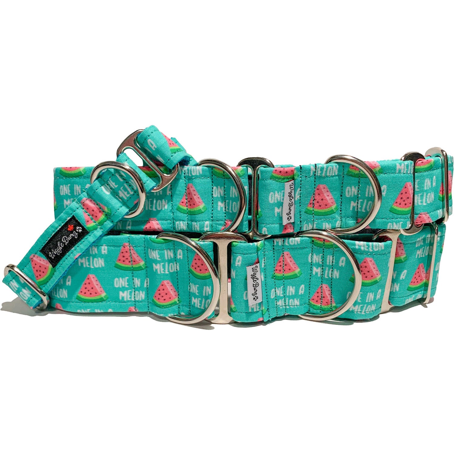 One In A Melon Dog Collar by Big Paw Shop featuring a whimsical design on cotton fabric