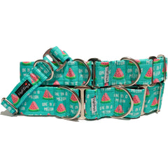 One In A Melon Dog Collar by Big Paw Shop featuring a whimsical design on cotton fabric