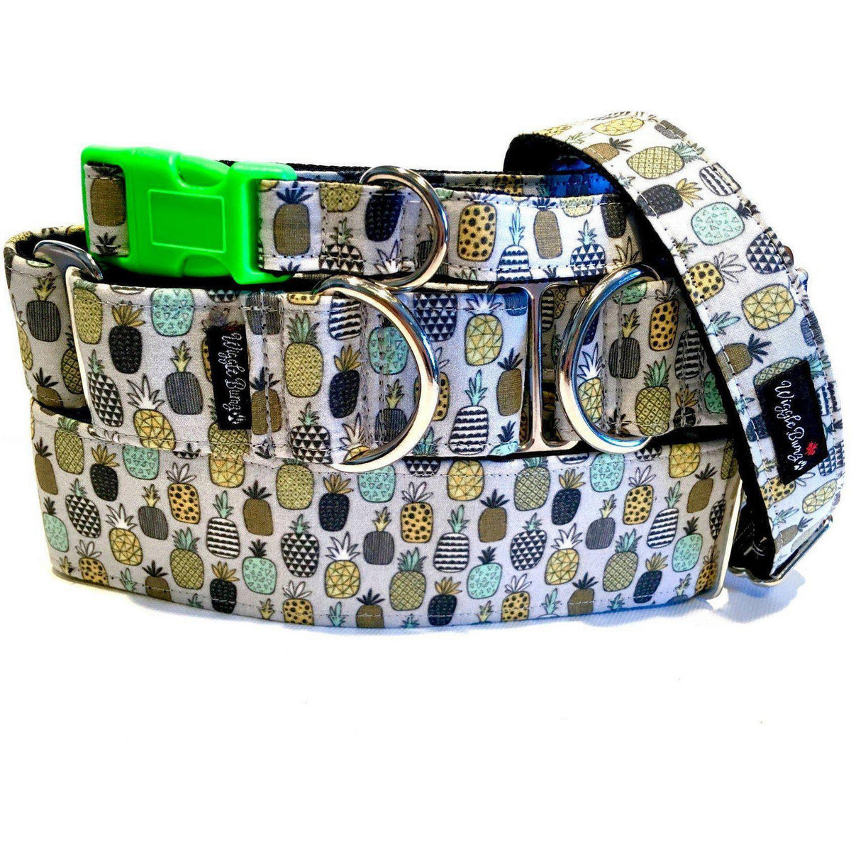 Pineapples Dog Collar by Big Paw Shop featuring a whimsical design on cotton fabric