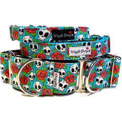 Roses Can Be Deadly Dog Collar by Big Paw Shop featuring a whimsical design on cotton fabric