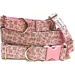 Little Deers in Pink Dog Collar by Big Paw Shop featuring a whimsical design on cotton fabric