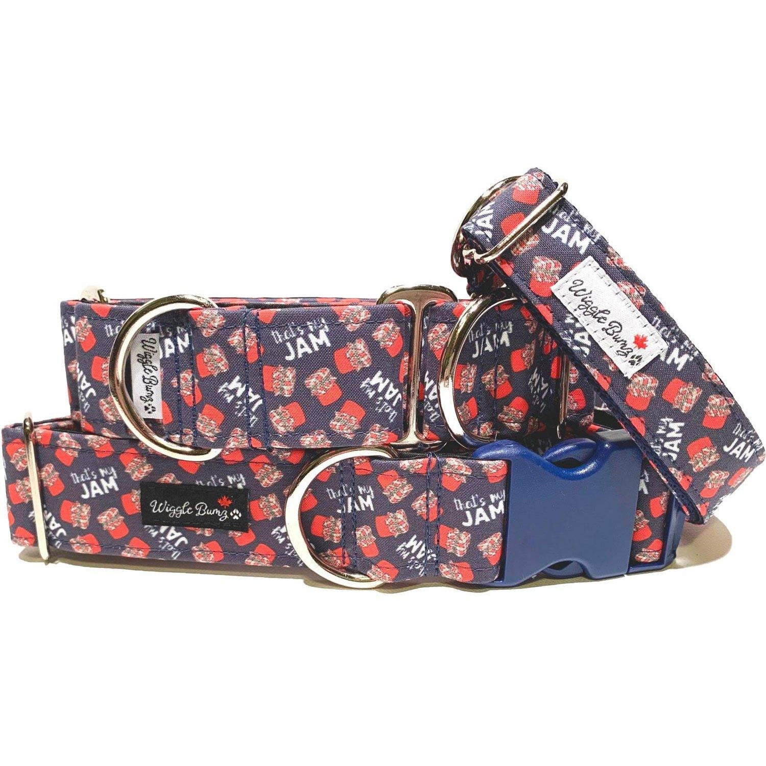 That's My Jam (Small Font) Dog Collar by Big Paw Shop featuring a whimsical design on cotton fabric