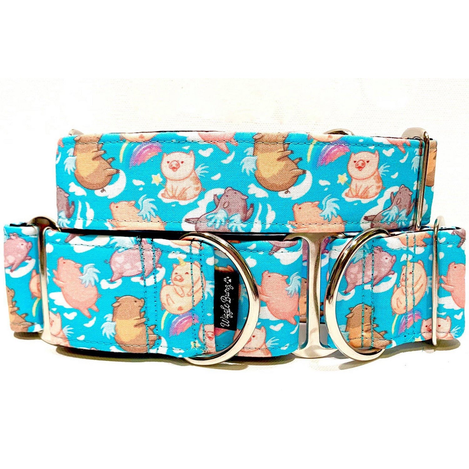 When Pigs Fly Dog Collar by Big Paw Shop featuring a whimsical design on cotton fabric