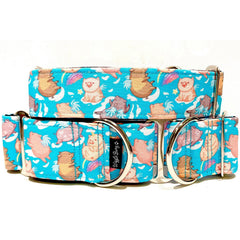 When Pigs Fly Dog Collar by Big Paw Shop featuring a whimsical design on cotton fabric