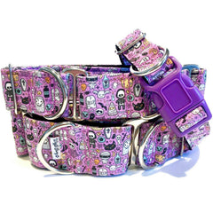 Halloween Doodlez Dog Collar by Big Paw Shop featuring a whimsical design on cotton fabric